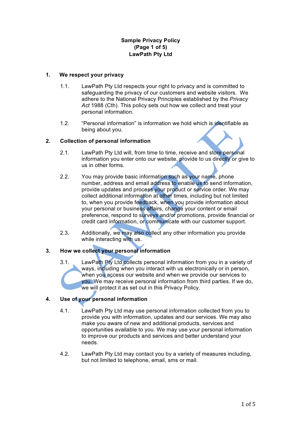 Privacy Policy Sample Lawpath