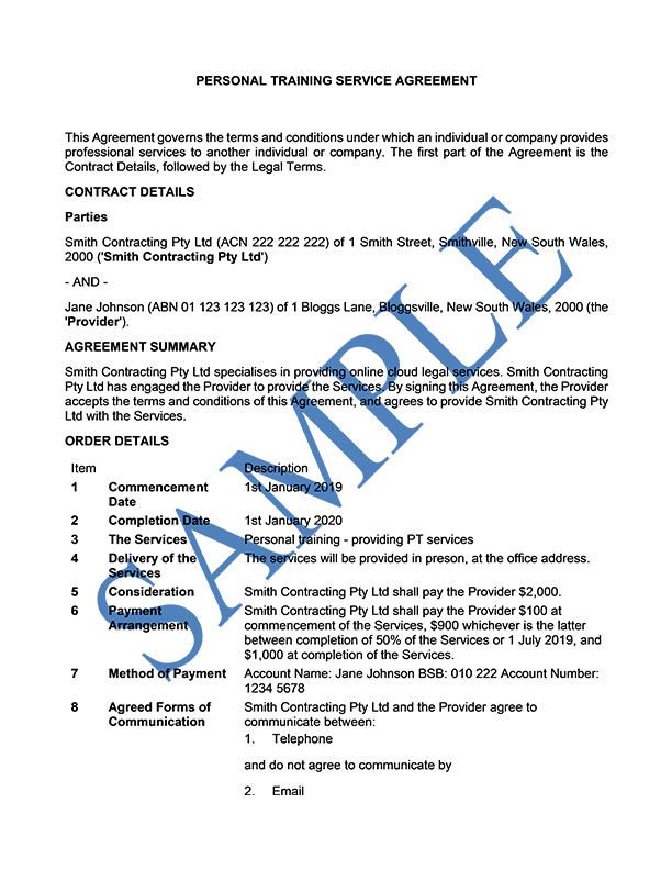 Personal Training Service Agreement