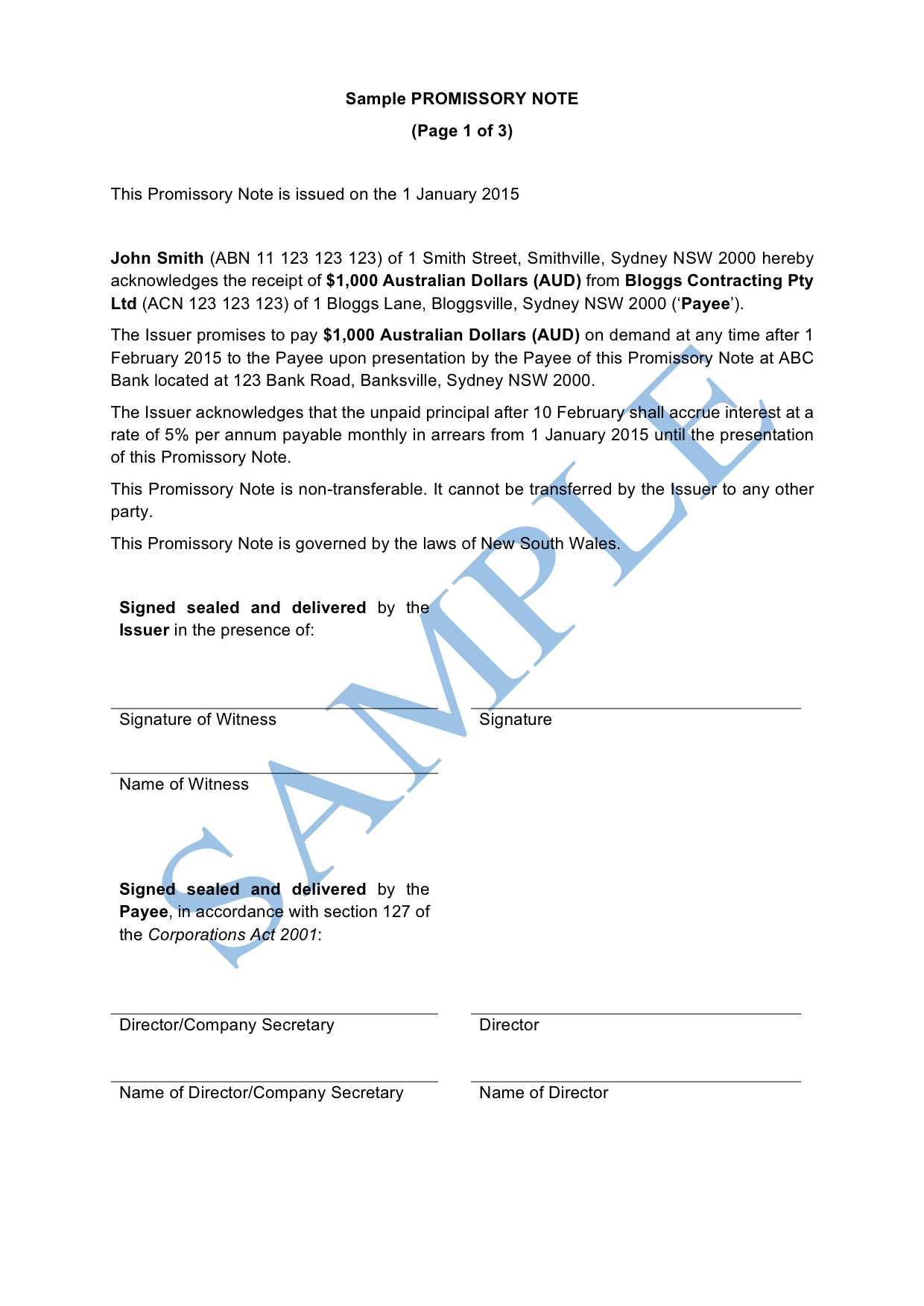 Promissory Note - Free Template  Sample - Lawpath Inside division 7a loan agreement template