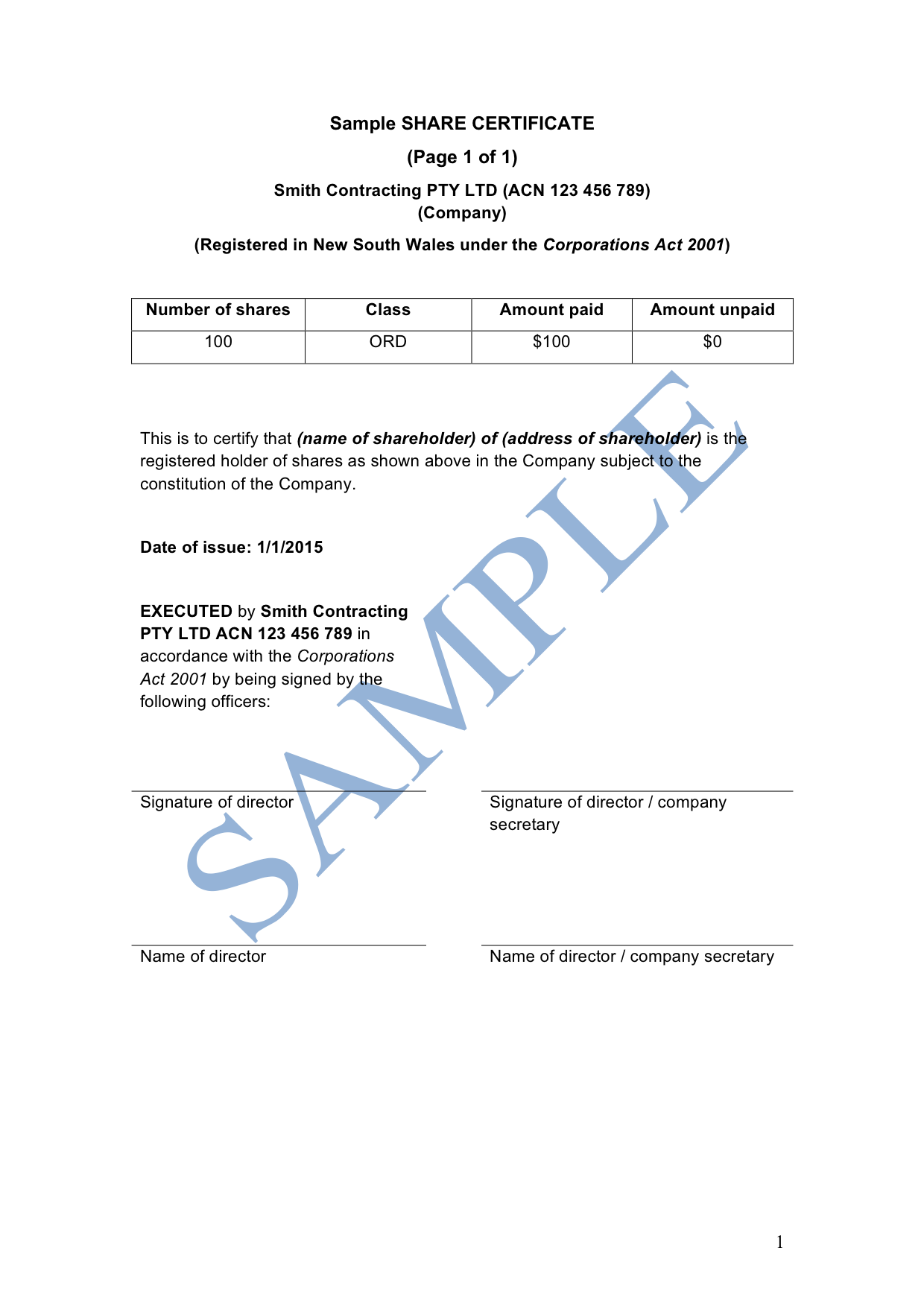 Share Certificate - Free Template  Sample - Lawpath Pertaining To Share Certificate Template Pdf