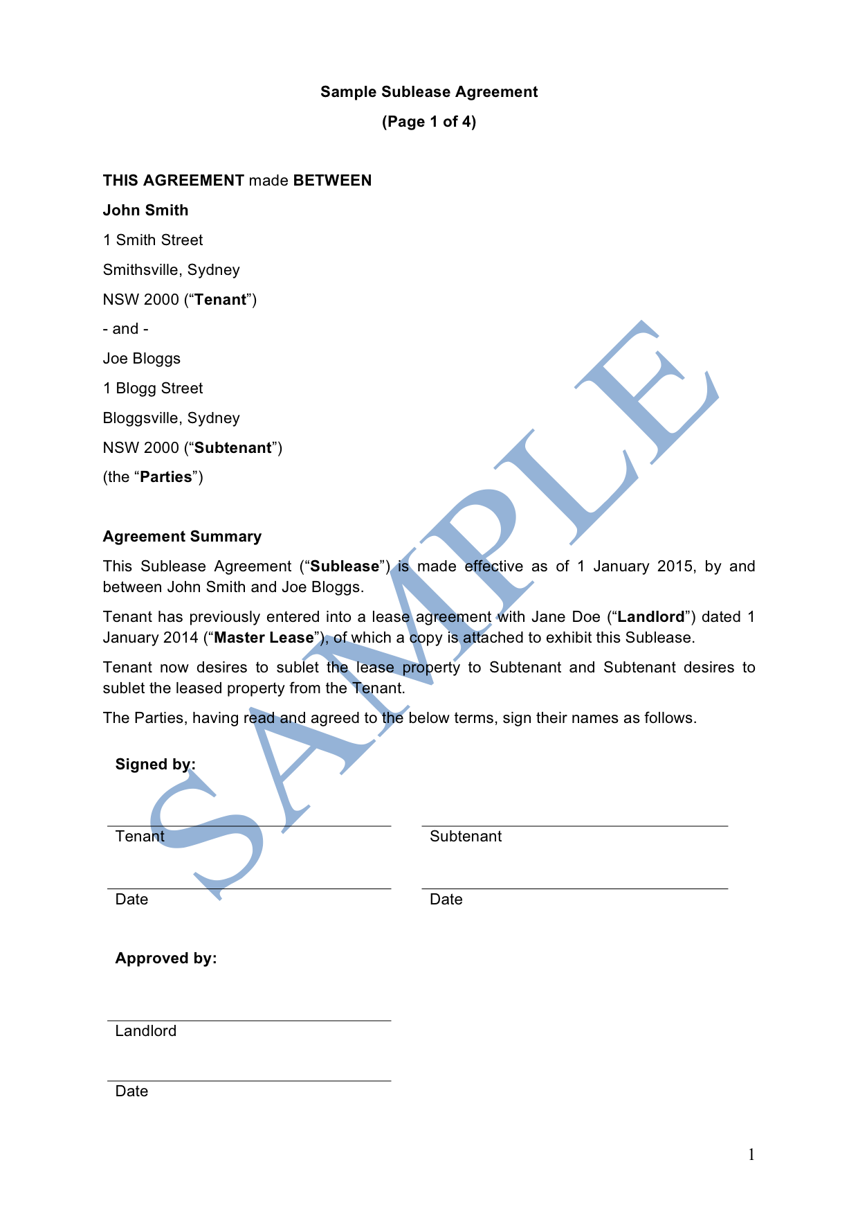 Subletting Agreement Template Victoria HQ Printable Documents