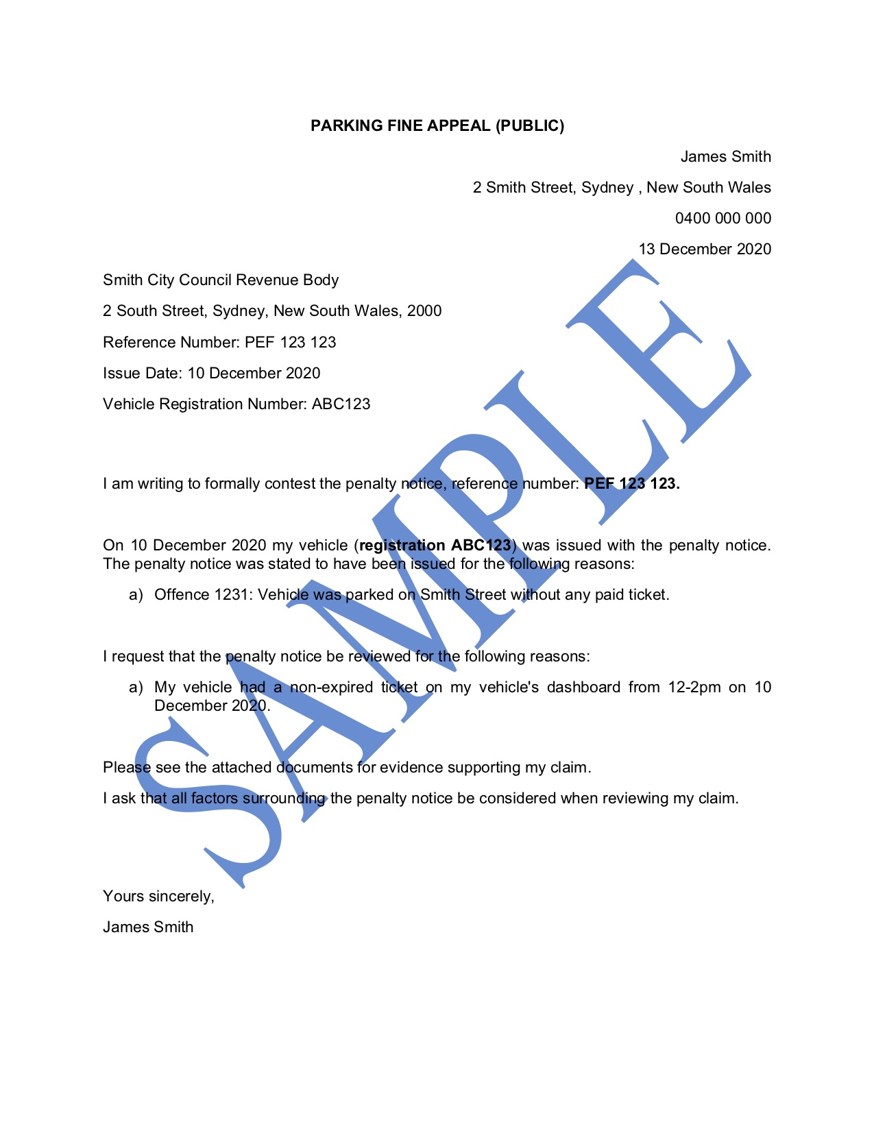 Parking Fine Appeal Letter - Free Template | Sample - Lawpath