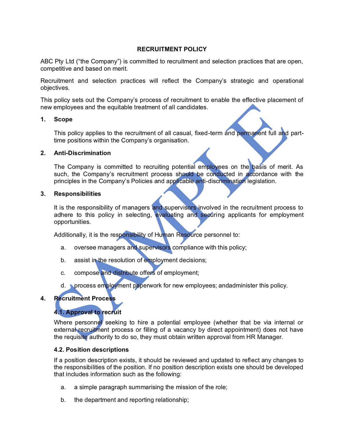 Recruitment Policy Free Template Sample Lawpath